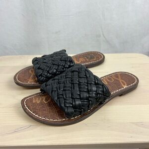 SAM EDELMAN Griffin‎ Woven Leather Slide Sandals Size 6 Black Basket Weave Flat